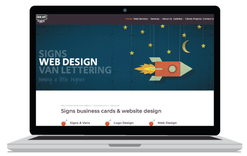 Website Design Header in blue with rocket on the Newton Abbot Website Design page